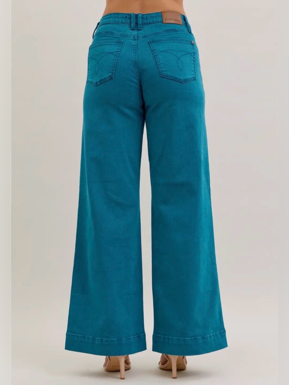 Judy Blue Teal Wide Leg Flare Jeans - Picture 4 of 6